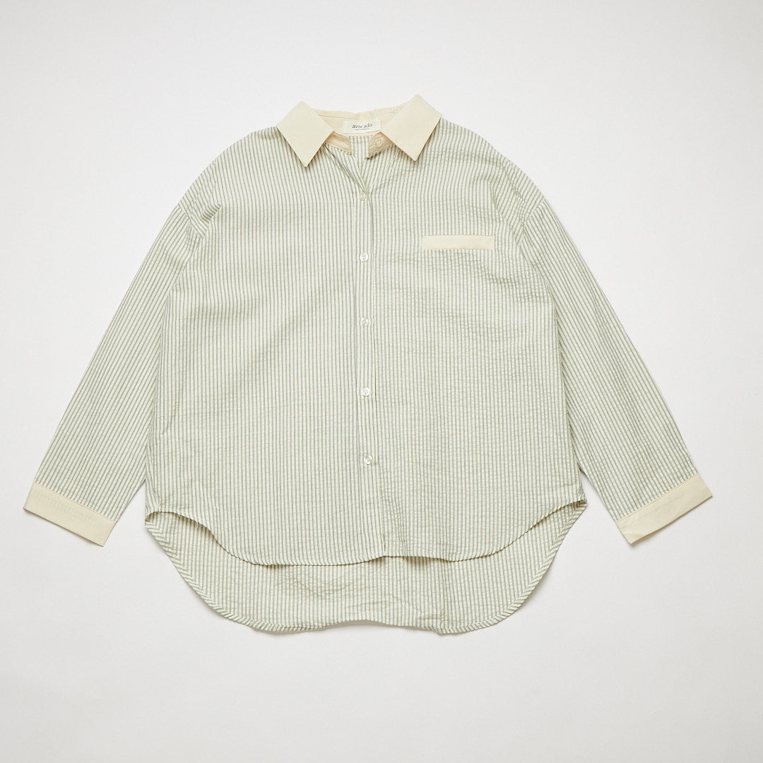 avocado - Buttermilk Shirt เสื้อเชิ้ตลายทาง ผ้าอัดยับ