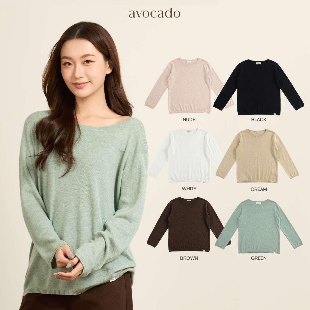 avocado - Loose-Lie Knit Tops เสื้อแขนยาวเนื้อผ้าเบา ๆ ใส่ง่าย แมตช์ได้หลายลุค