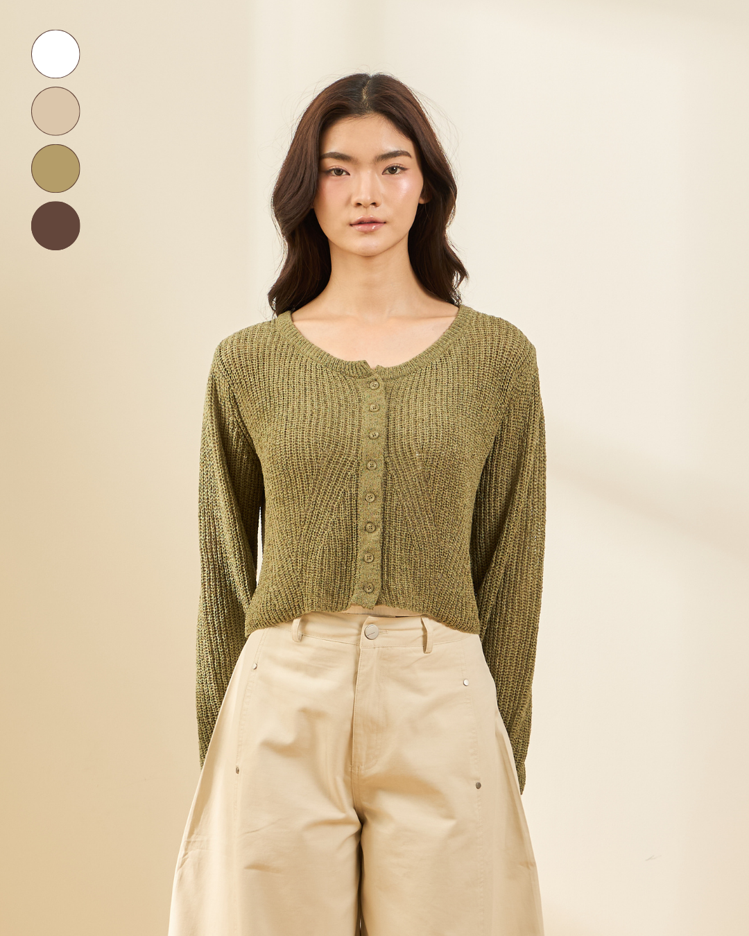 avocado - Promise Knit Cardigan เสื้อคาร์ดิแกนทรงครอปถักโครเชต์ ผ้าบาง ใส่สบาย