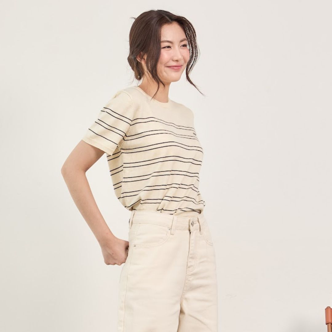 avocado - Linelie knit tops เสื้อยืดแขนสั้นลายทาง เนื้อผ้าไหมพรมเนียนนุ่ม I มี 3 ไซส์