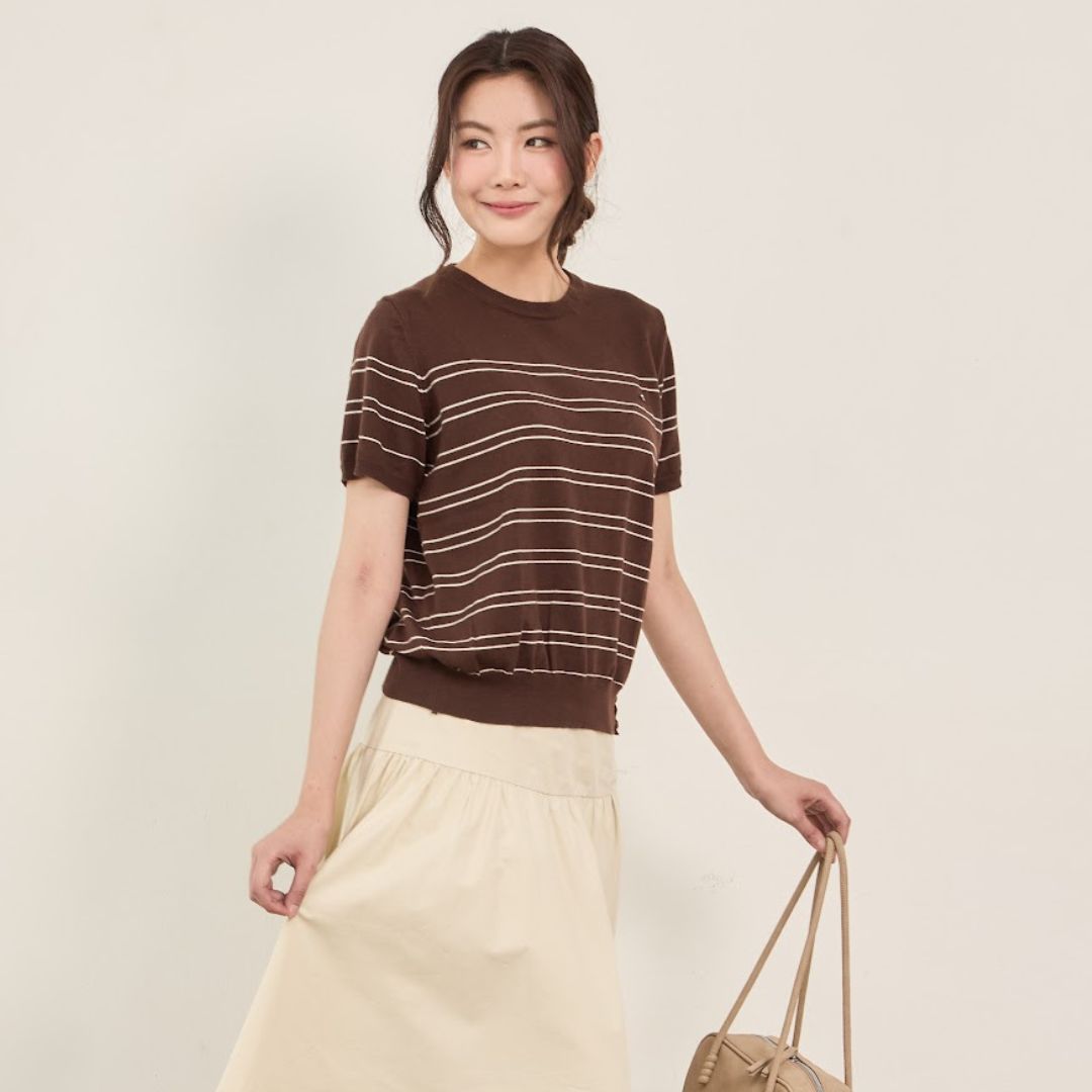avocado - Linelie knit tops เสื้อยืดแขนสั้นลายทาง เนื้อผ้าไหมพรมเนียนนุ่ม I มี 3 ไซส์