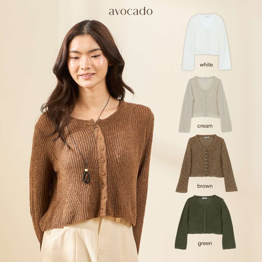 avocado - Promise Knit Cardigan เสื้อคาร์ดิแกนทรงครอปถักโครเชต์ ผ้าบาง ใส่สบาย