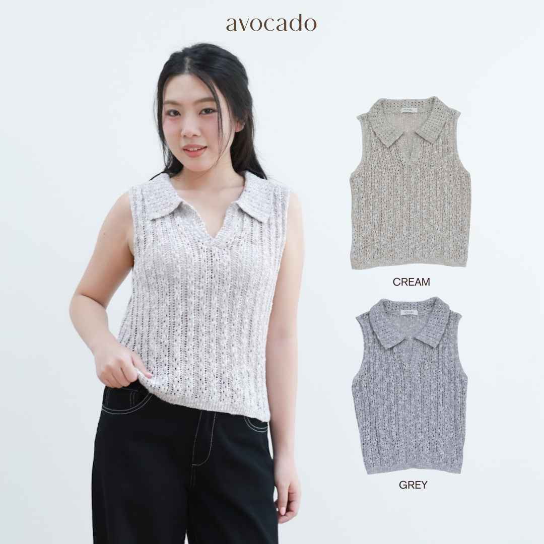 avocado - Haven Polo Tops เสื้อโปโลผ้าโครเชต์แขนกุด นุ่มฟู