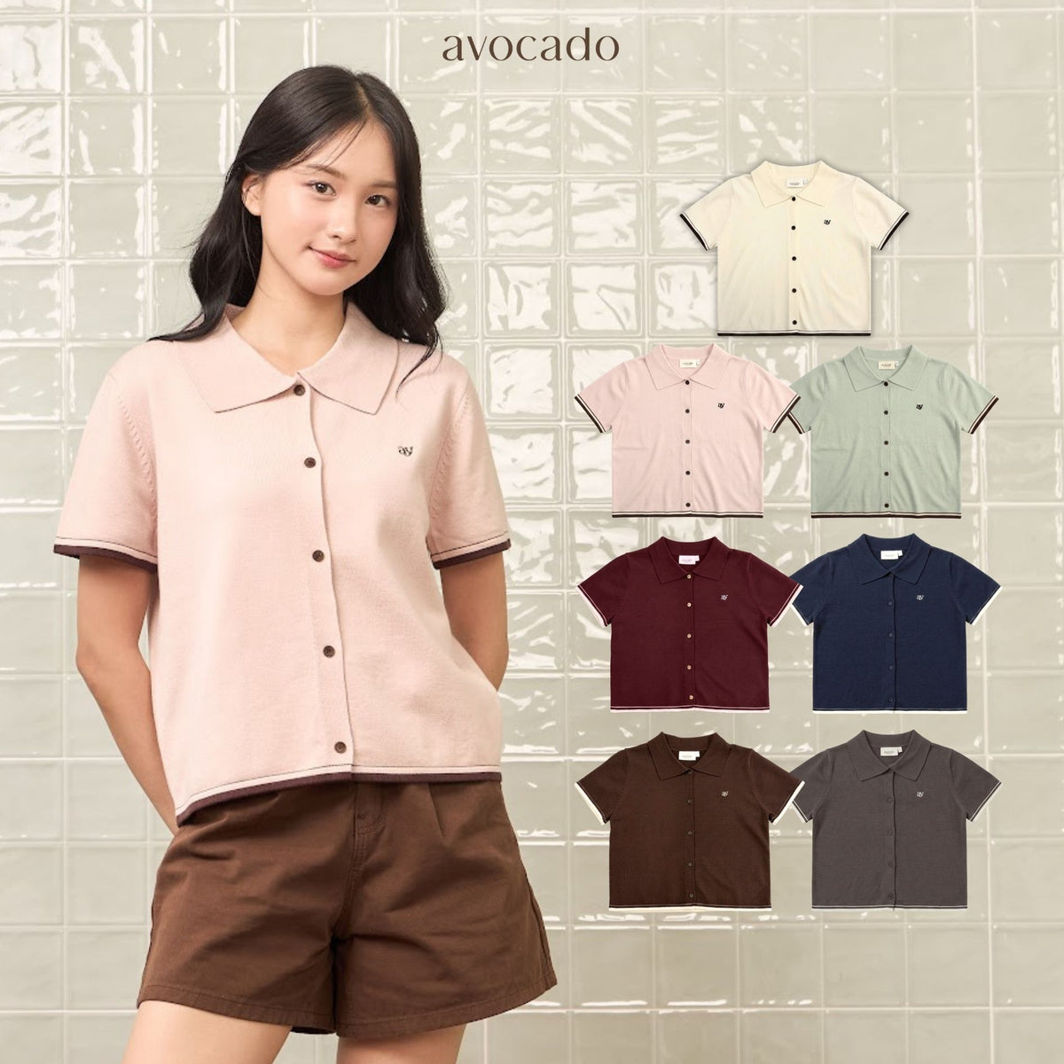 avocado - Airy-ann Crop Polo เสื้อโปโลครอปทูโทน