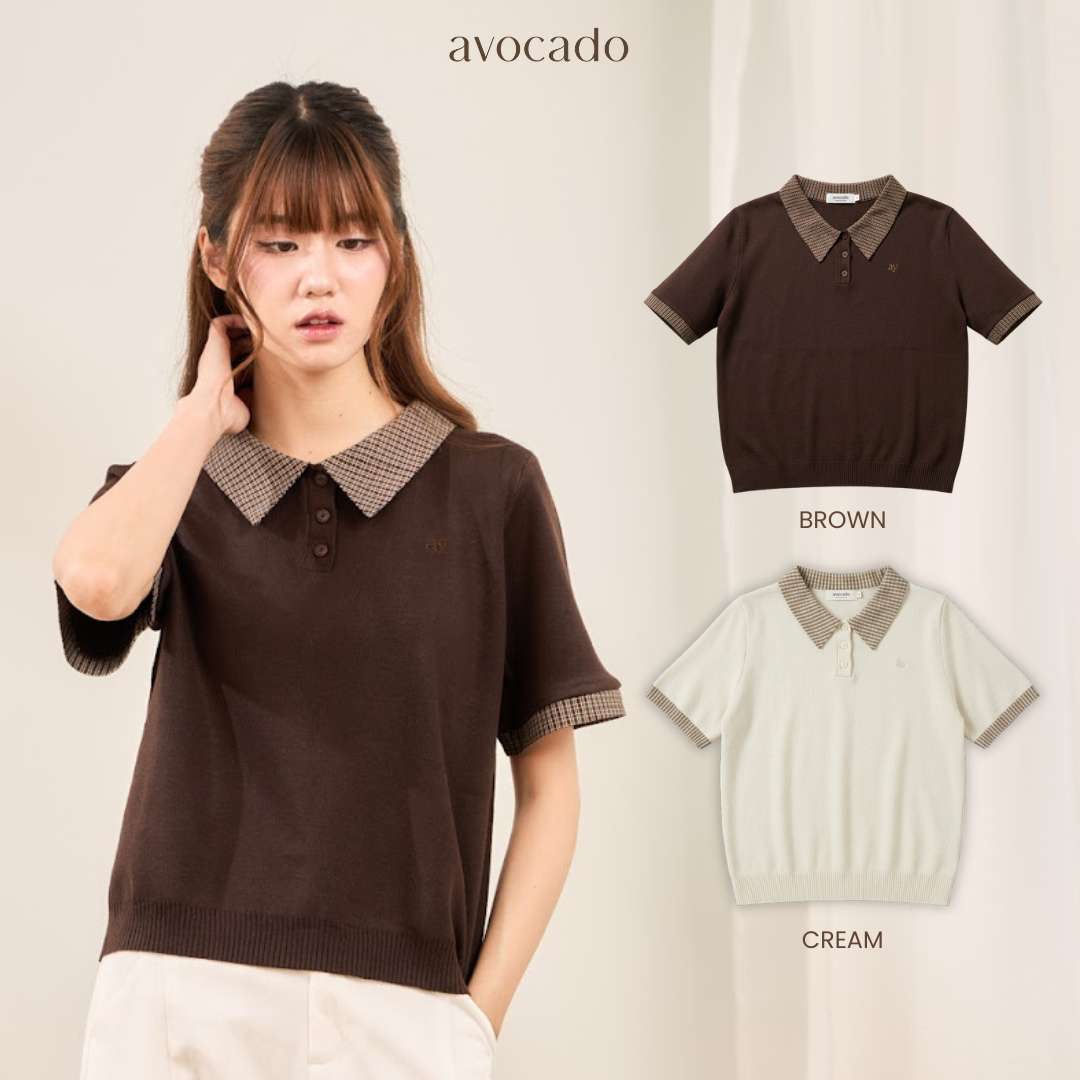 avocado - Ridery Polo Shirt เสื้อโปโลตกแต่งคอปกผ้าลายสก็อต