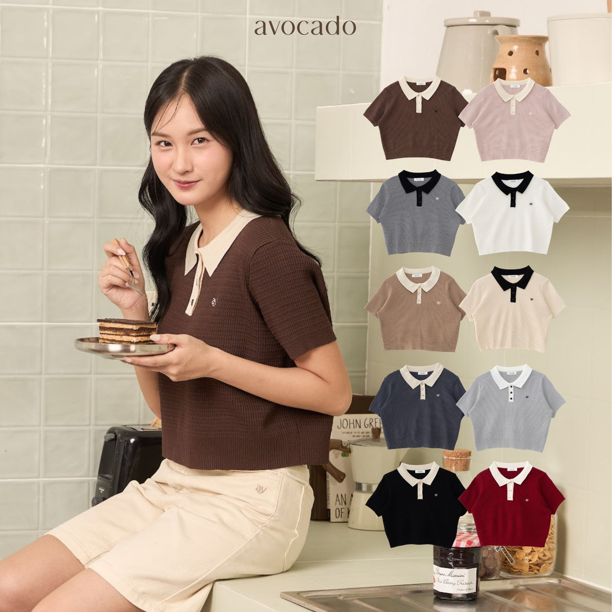 avocado - Shadow Shade Polo Tops เสื้อโปโลทรงครอป ยืดได้เยอะ ไม่ต้องรีด