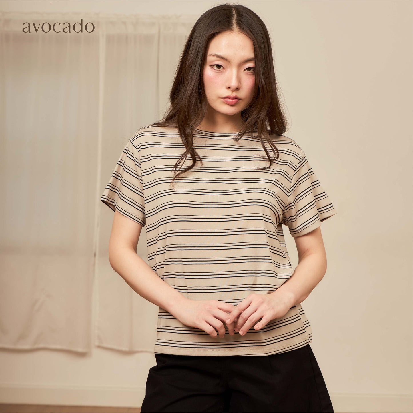 avocado - akita line tee เสื้อยืดลายทางผ้า Spandex นุ่มเด้ง ใส่สบาย I มีไซส์อก 40" และ 44"