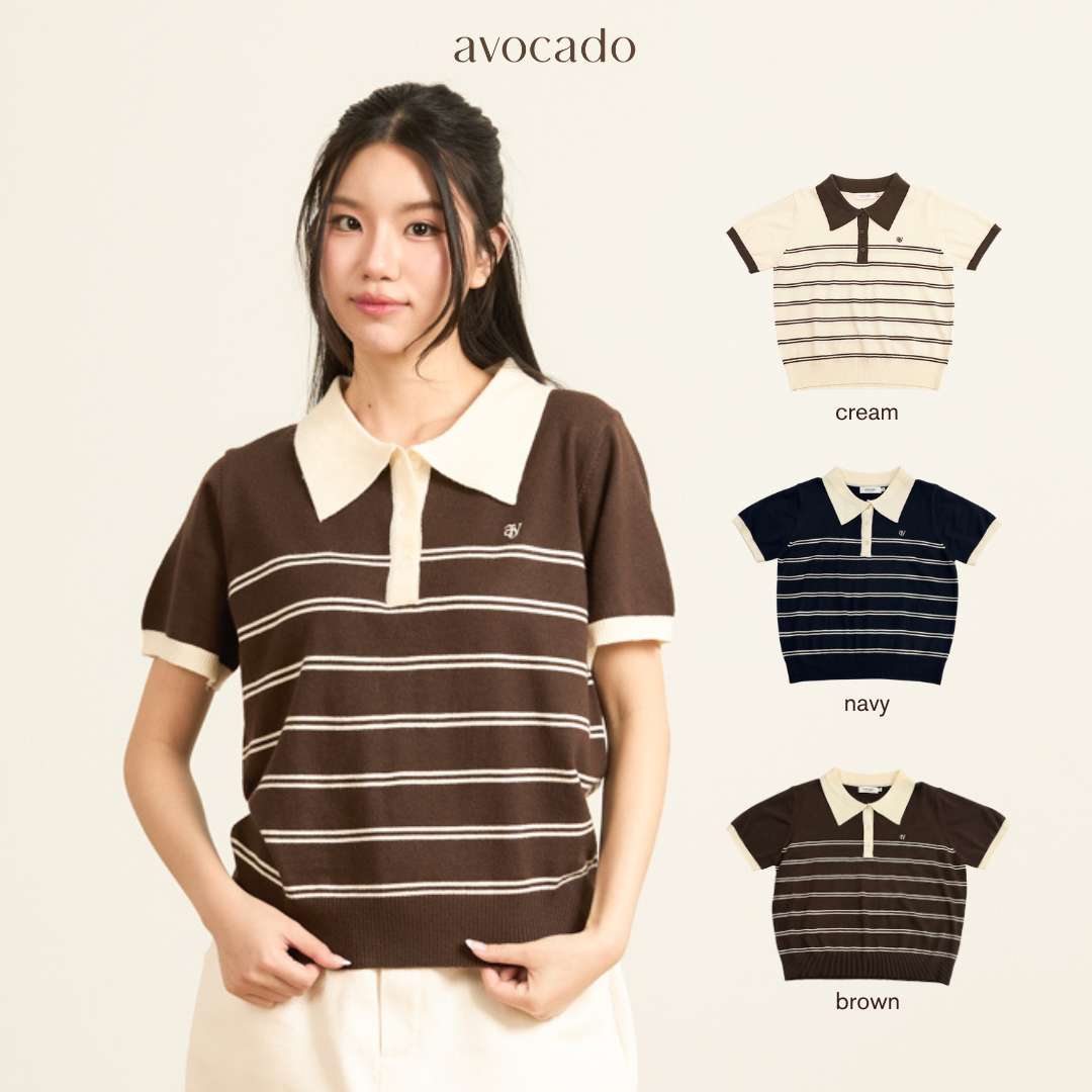 avocado - Ease-ful Polo Top เสื้อโปโลลายทางคอปกทูโทน เบสิค แมตช์ง่าย