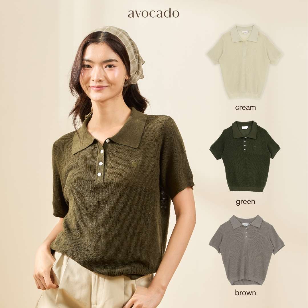 avocado - Corner Knit Polo เสื้อโปโลไหมพรม เนื้อผ้านุ่ม โปร่ง เหมาะกับ Summer