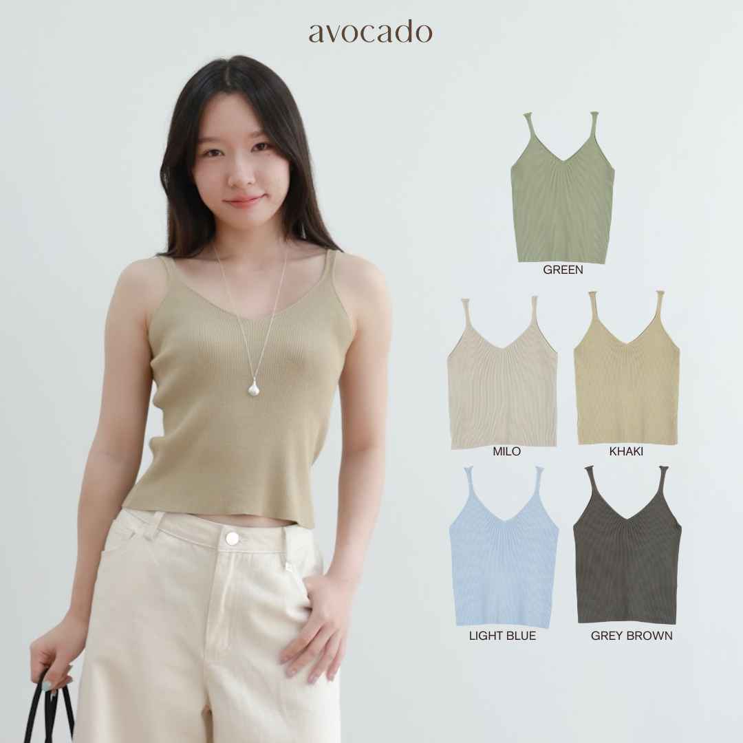 avocado - Bonbon soft camisole เสื้อกล้ามผ้าไหมพรม ทรงคอวี