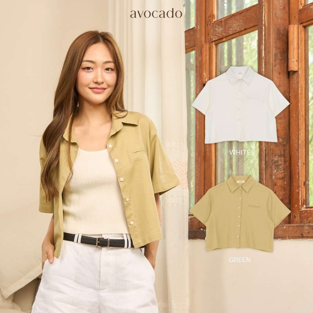 avocado - Clayey Shirt เสื้อเชิ้ตแขนสั้นลินินผสม ทรงหลวม ใส่สบาย