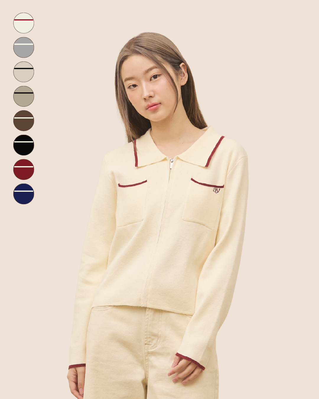 avocado - Powder Two Cardigan เสื้อคาร์ดิแกนไหมพรมคาร์ดิแกนซิปหน้า