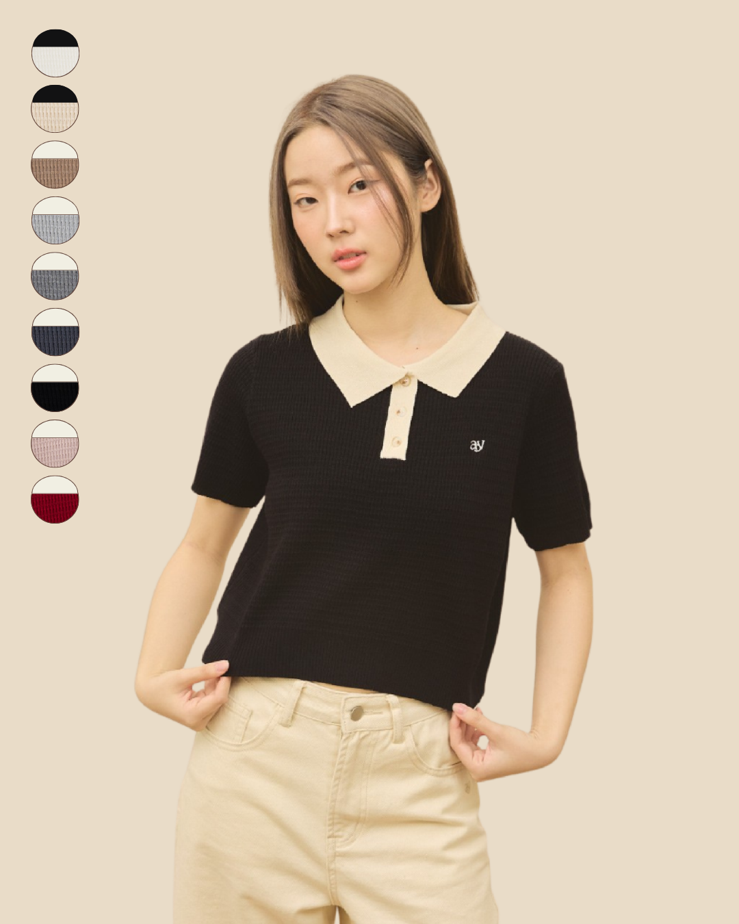 avocado - Shadow Shade Polo Tops เสื้อโปโลทรงครอป ยืดได้เยอะ ไม่ต้องรีด