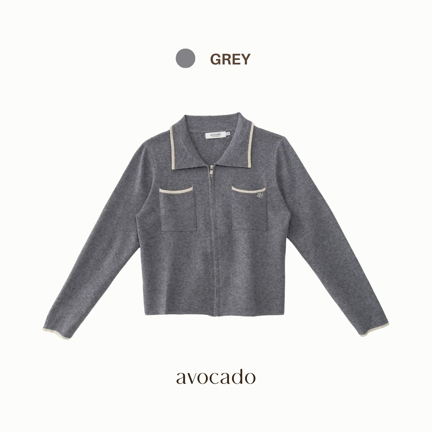 avocado - Powder Two Cardigan เสื้อคาร์ดิแกนไหมพรมคาร์ดิแกนซิปหน้า