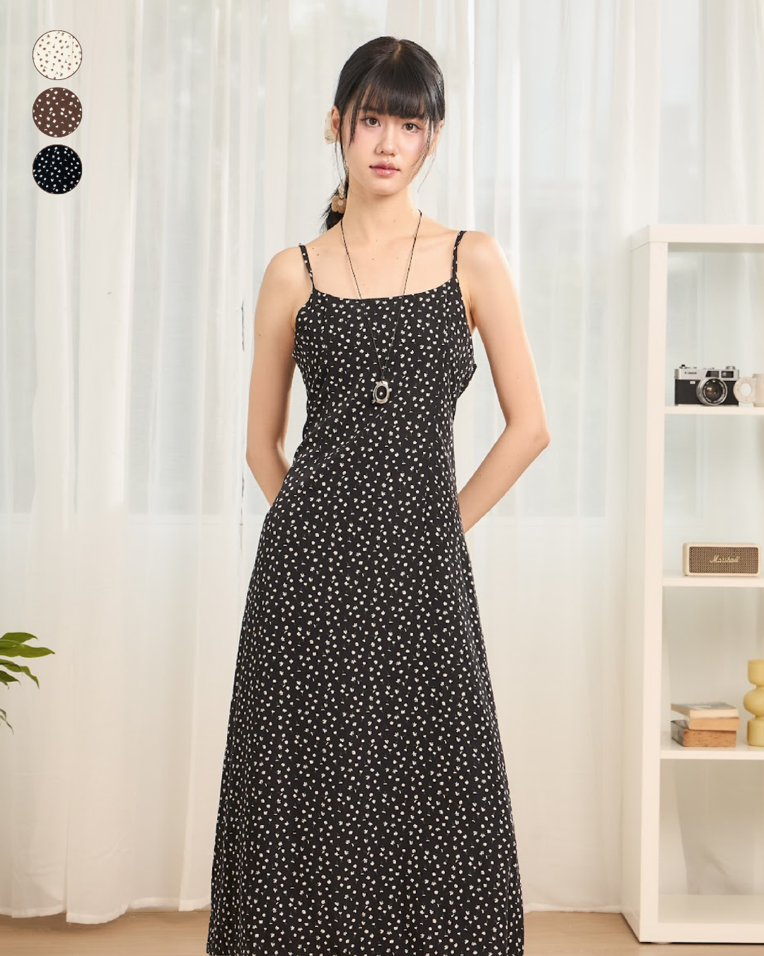 avocado - Hanako Dress เดรสลายดอกผ้าโพลีเอสเตอร์ มีซับใน สายปรับได้