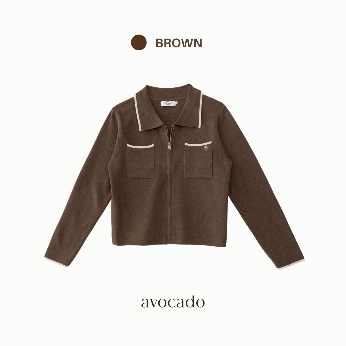 avocado - Powder Two Cardigan เสื้อคาร์ดิแกนไหมพรมคาร์ดิแกนซิปหน้า
