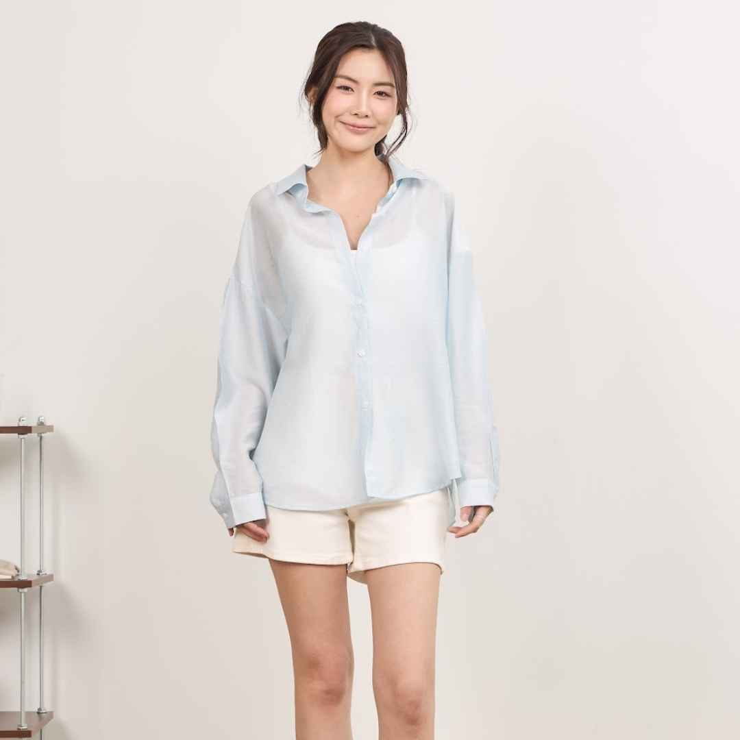 avocado - Cookie light shirt เสื้อเชิ้ตเนื้อผ้าเล่นแสง บางเบา โทนสีพาสเทล