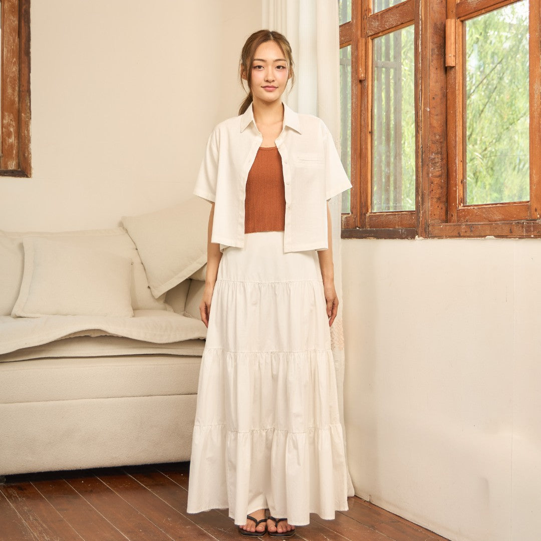 avocado - Clayey Shirt เสื้อเชิ้ตแขนสั้นลินินผสม ทรงหลวม ใส่สบาย