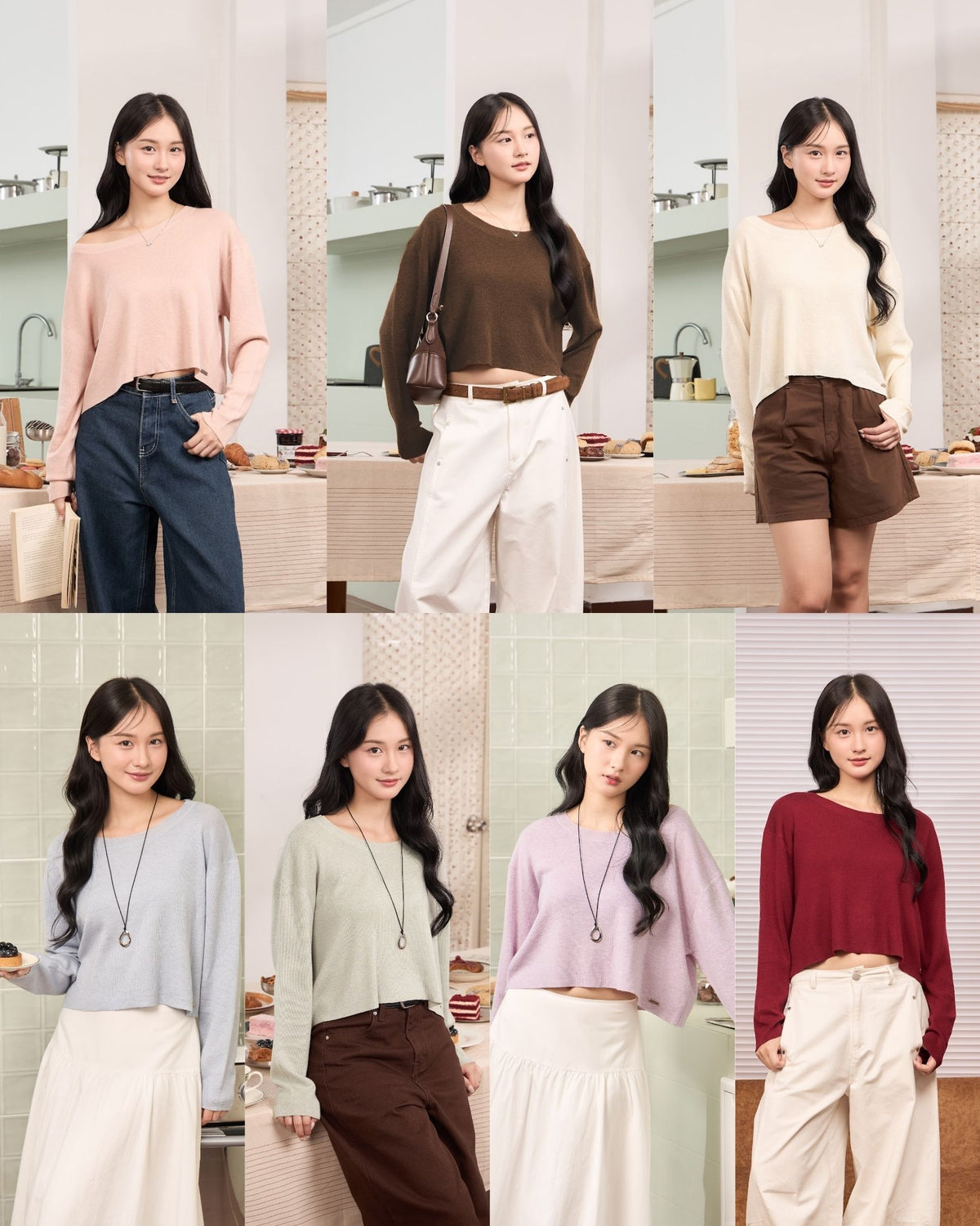 avocado - Jammy Tops เสื้อแขนยาวคอปาดทรงครอป บางเบา ใส่สบาย มี 8 สี