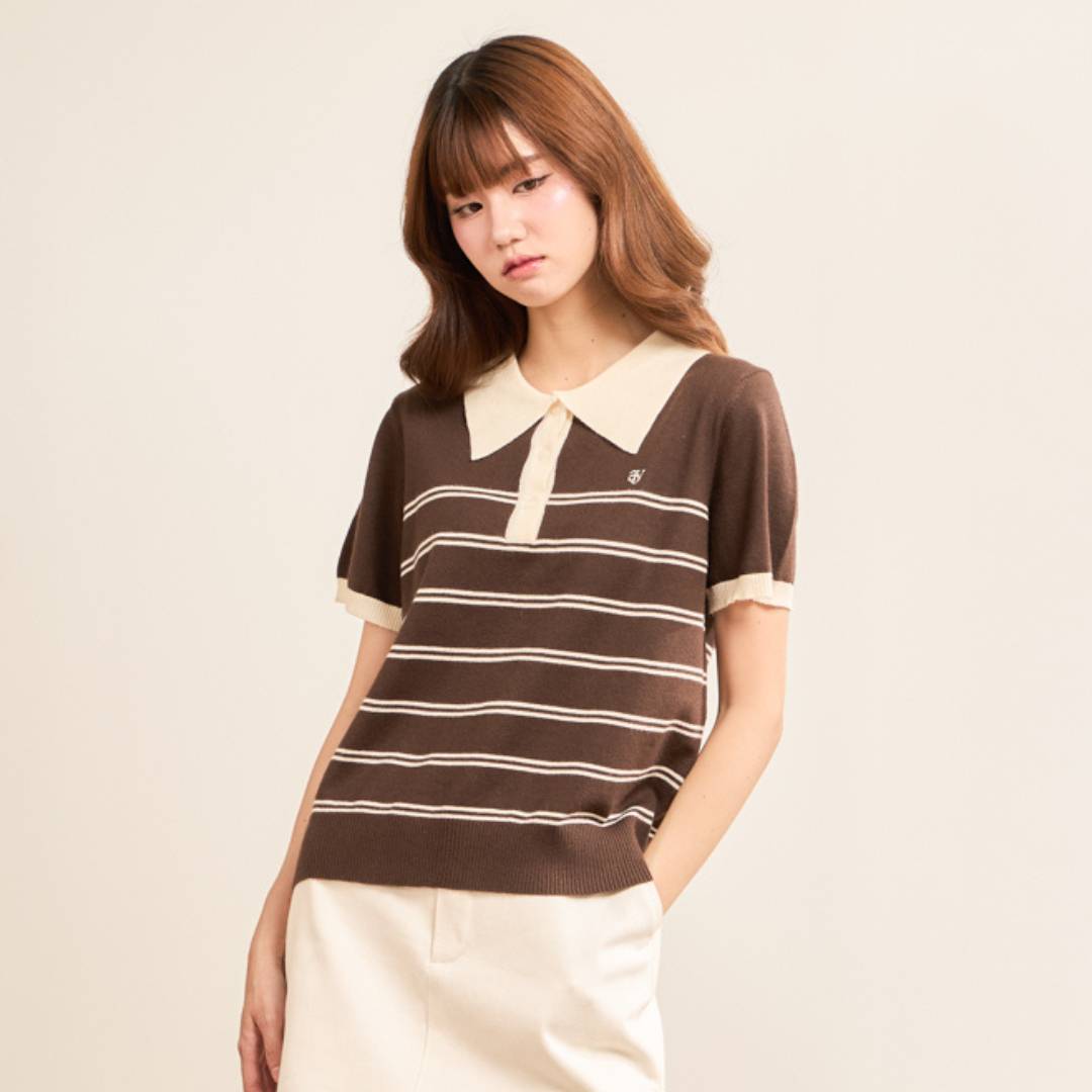 avocado - Ease-ful Polo Top เสื้อโปโลลายทางคอปกทูโทน เบสิค แมตช์ง่าย