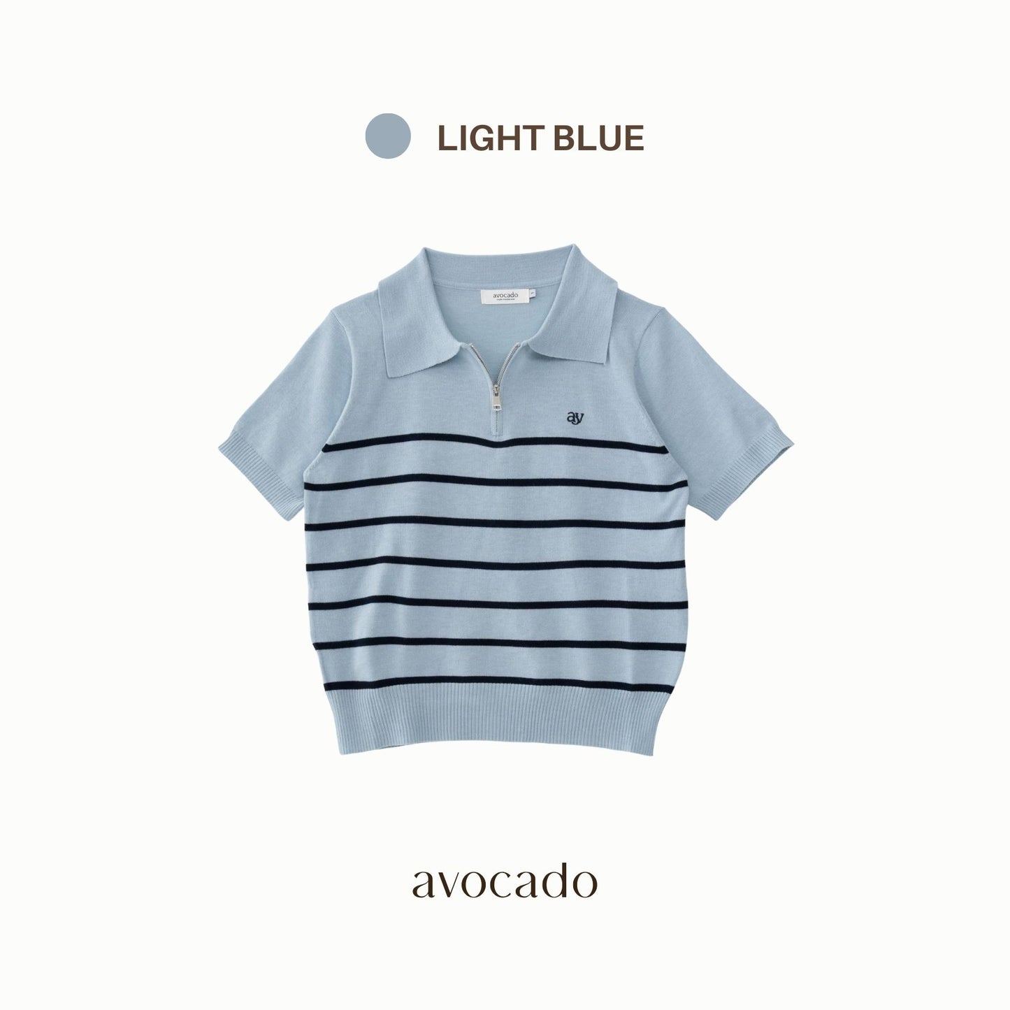 avocado - Tenya Line Tops เสื้อโปโลแขนสั้น ลายทางดีเทลซิปหน้า ผ้าใส่สบาย I มีไซส์อก 38" และ 46"