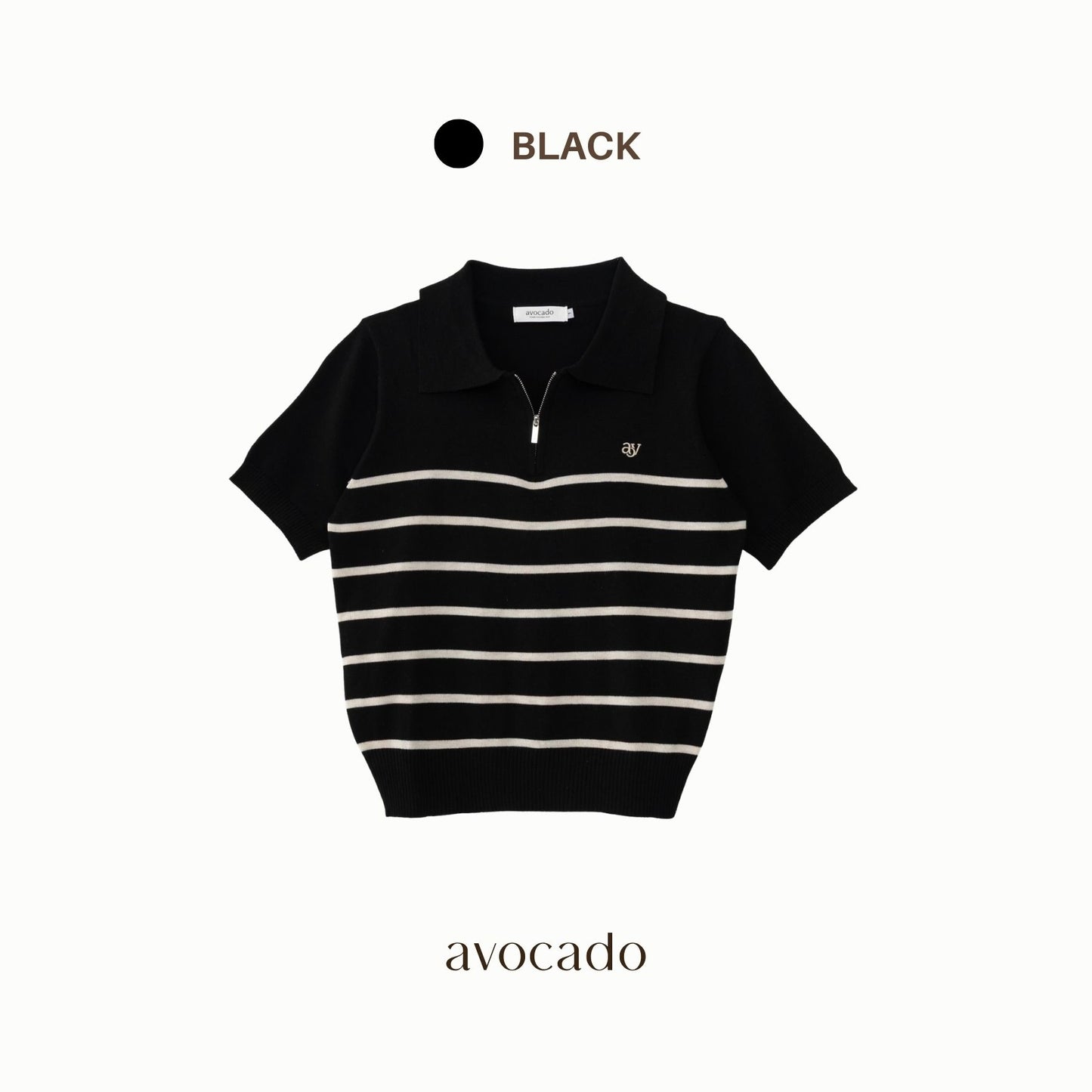 avocado - Tenya Line Tops เสื้อโปโลแขนสั้น ลายทางดีเทลซิปหน้า ผ้าใส่สบาย I มีไซส์อก 38" และ 46"