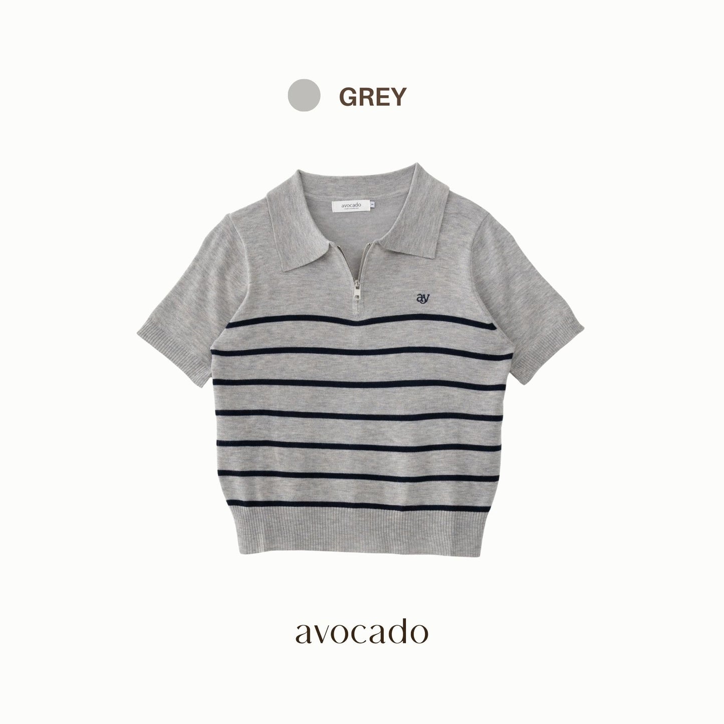 avocado - Tenya Line Tops เสื้อโปโลแขนสั้น ลายทางดีเทลซิปหน้า ผ้าใส่สบาย I มีไซส์อก 38" และ 46"