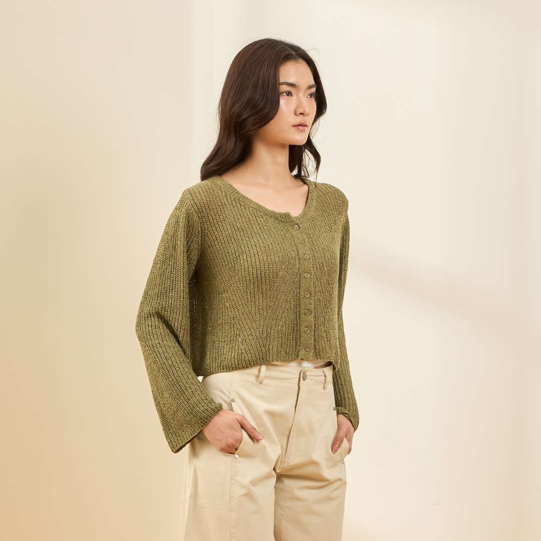 avocado - Promise Knit Cardigan เสื้อคาร์ดิแกนทรงครอปถักโครเชต์ ผ้าบาง ใส่สบาย