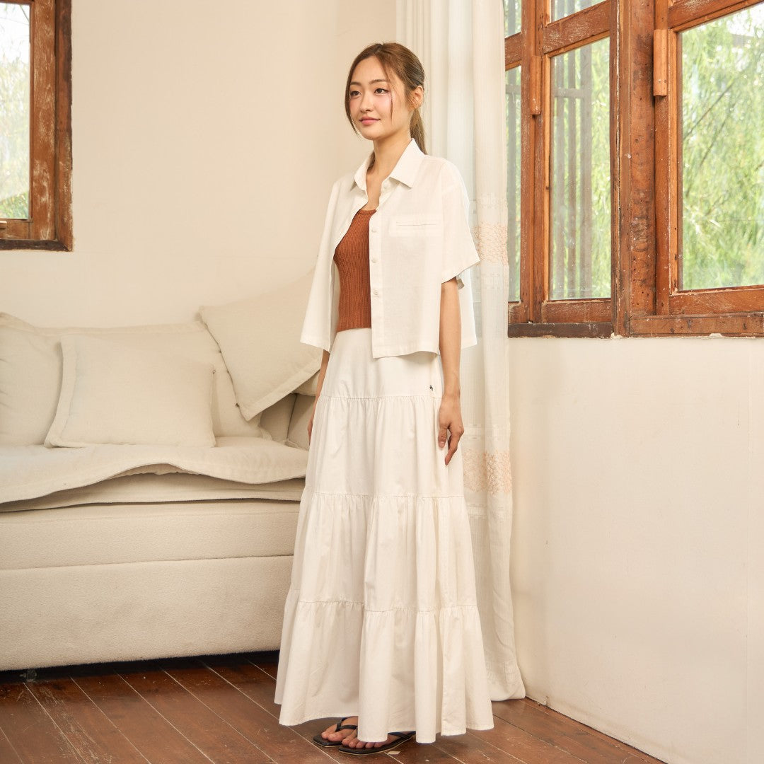 avocado - Clayey Shirt เสื้อเชิ้ตแขนสั้นลินินผสม ทรงหลวม ใส่สบาย