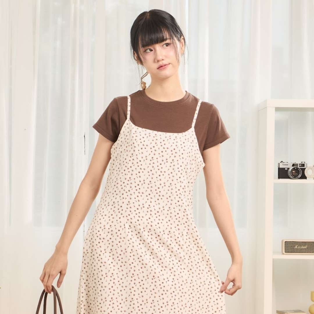 avocado - Hanako Dress เดรสลายดอกผ้าโพลีเอสเตอร์ มีซับใน สายปรับได้