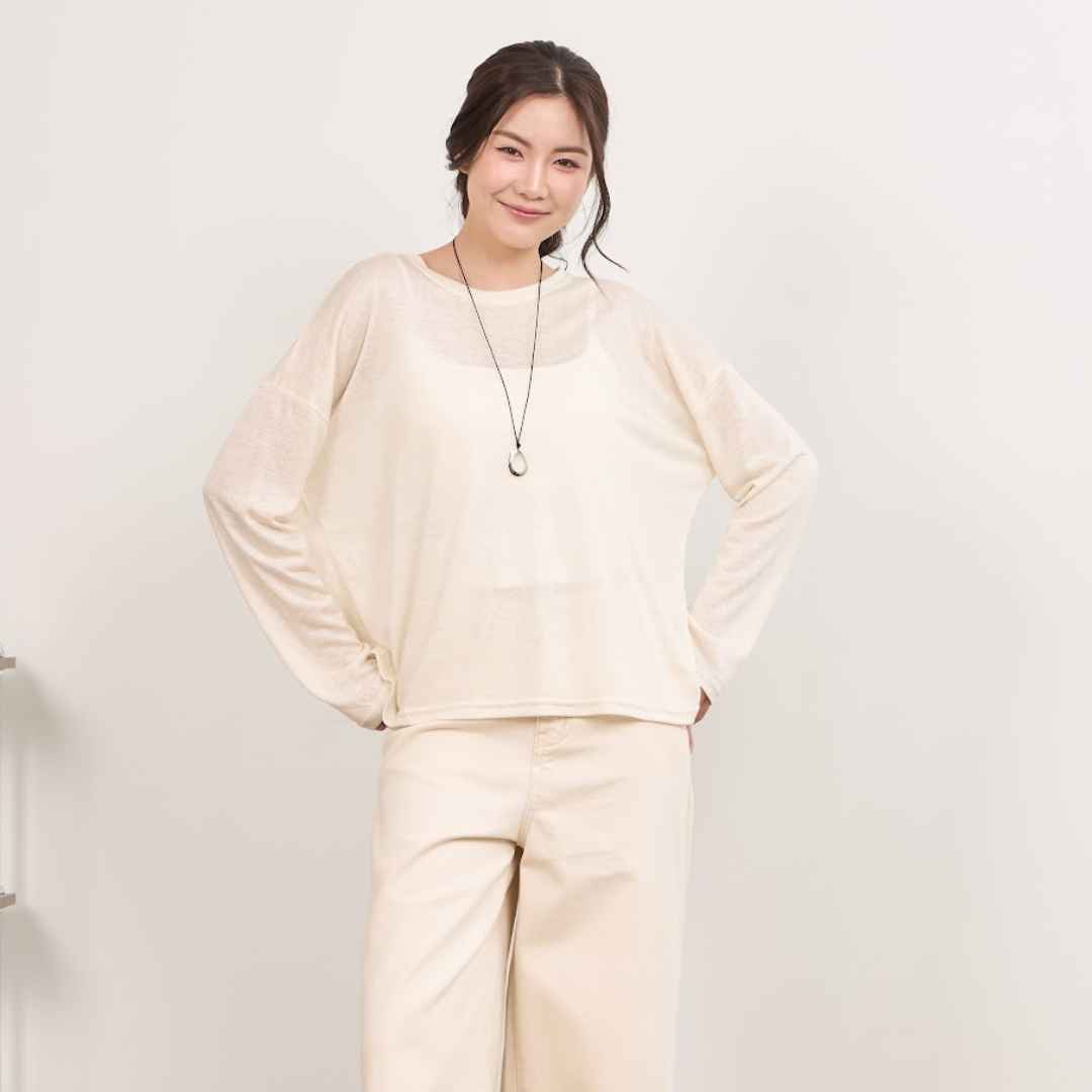 avocado - Megan long sleeve tops เสื้อแขนยาวทรงโอเวอร์ไซส์สีพื้น เนื้อผ้าบางเบา