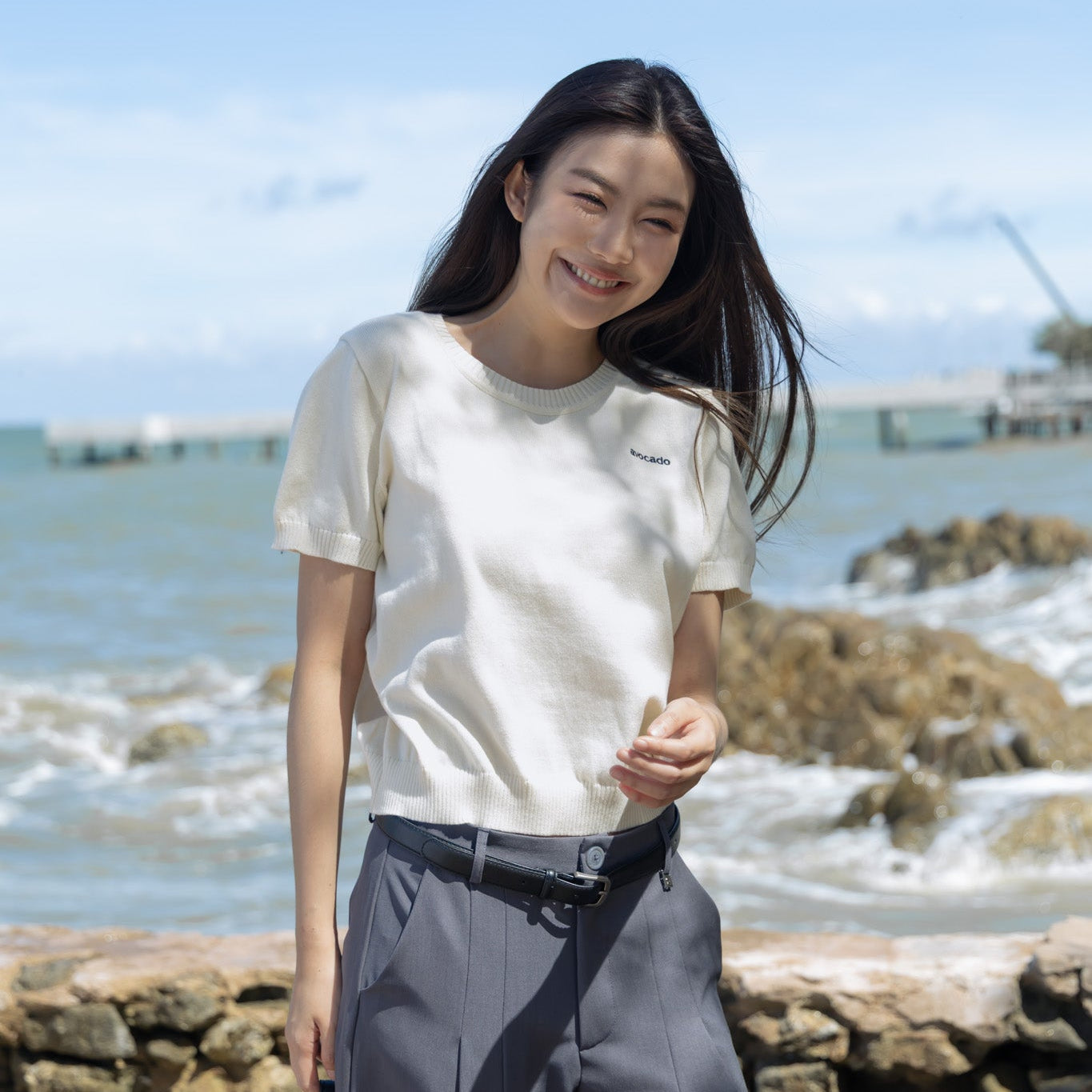 avocado - Naval Knit Tee เสื้อยืดแขนสั้นผ้าไหมพรม