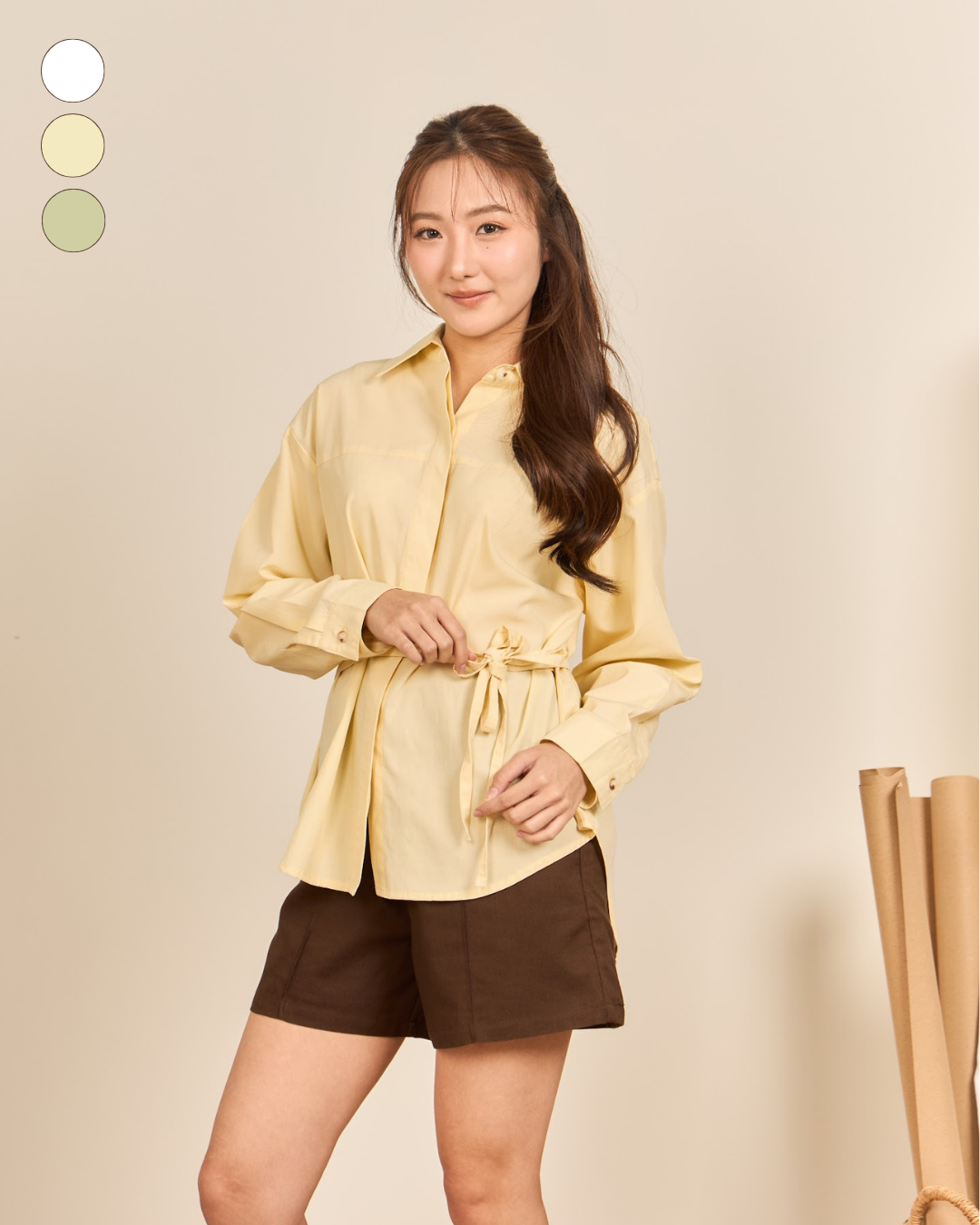 avocado - Nerra Shirt เสื้อเชิ้ตเนื้อผ้าธรรมชาติ แต่งดีเทลเชือก แมตช์ได้หลายลุค