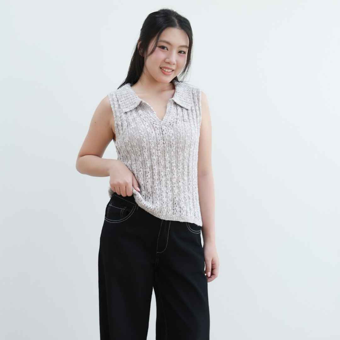 avocado - Haven Polo Tops เสื้อโปโลผ้าโครเชต์แขนกุด นุ่มฟู