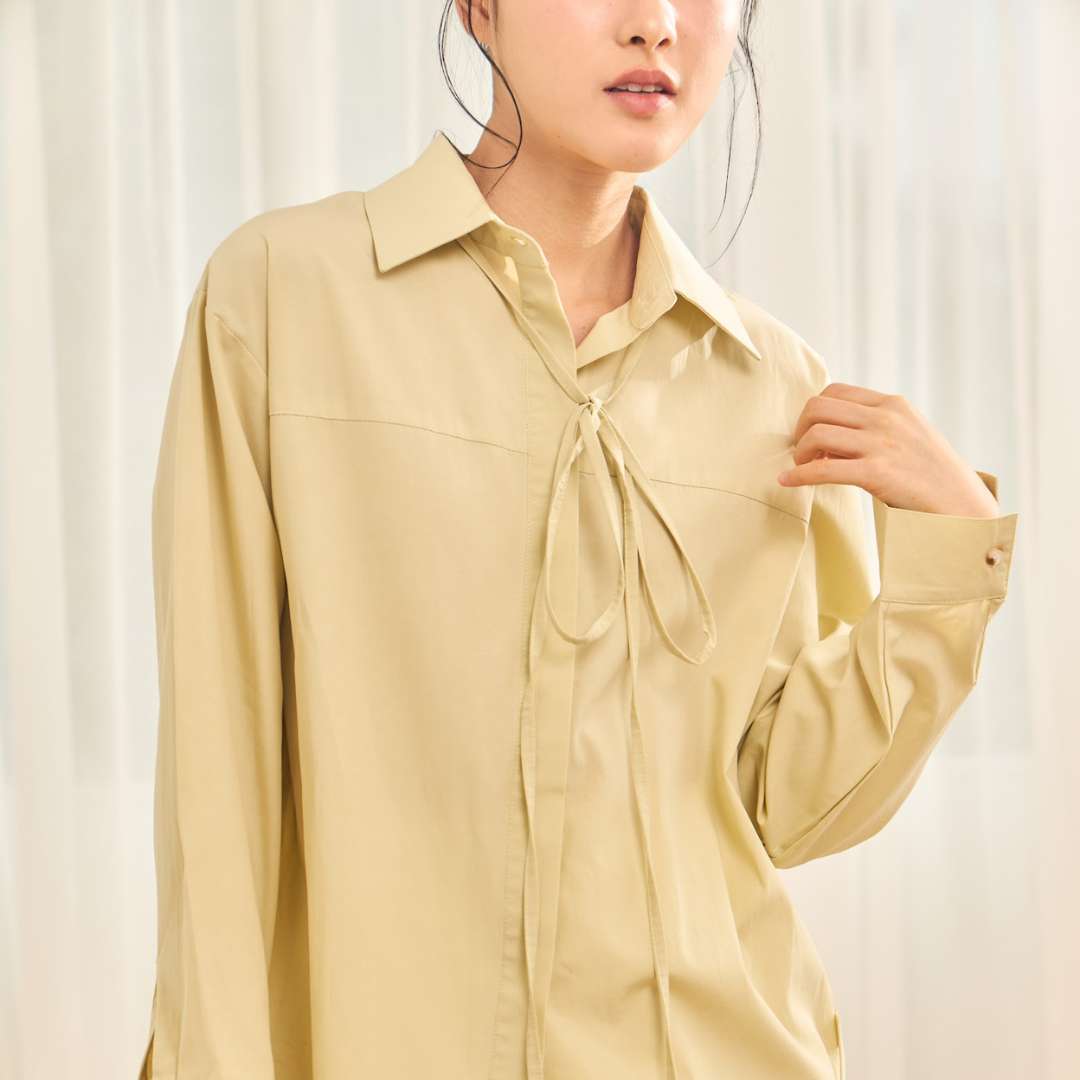 avocado - Nerra Shirt เสื้อเชิ้ตเนื้อผ้าธรรมชาติ แต่งดีเทลเชือก แมตช์ได้หลายลุค