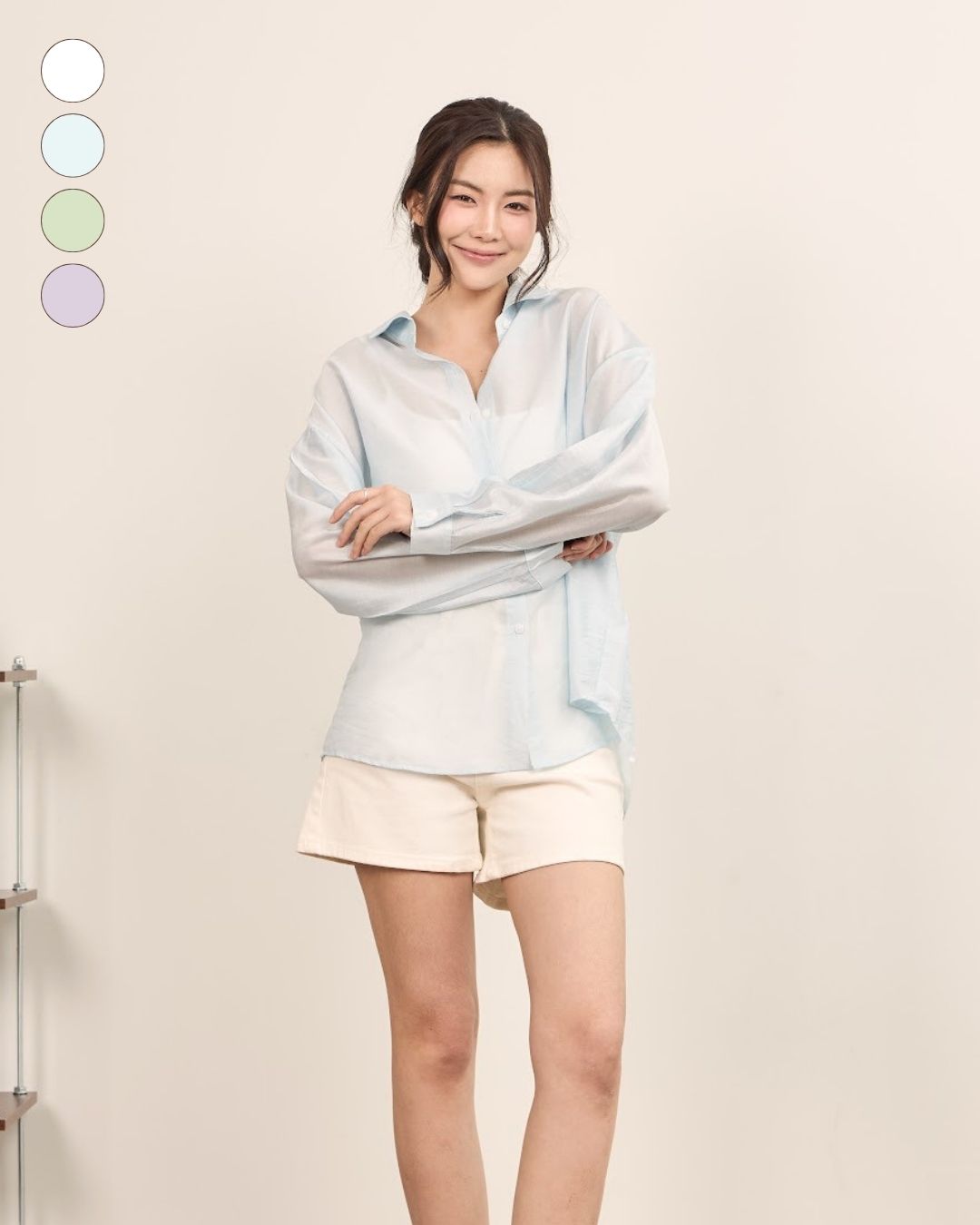 avocado - Cookie light shirt เสื้อเชิ้ตเนื้อผ้าเล่นแสง บางเบา โทนสีพาสเทล