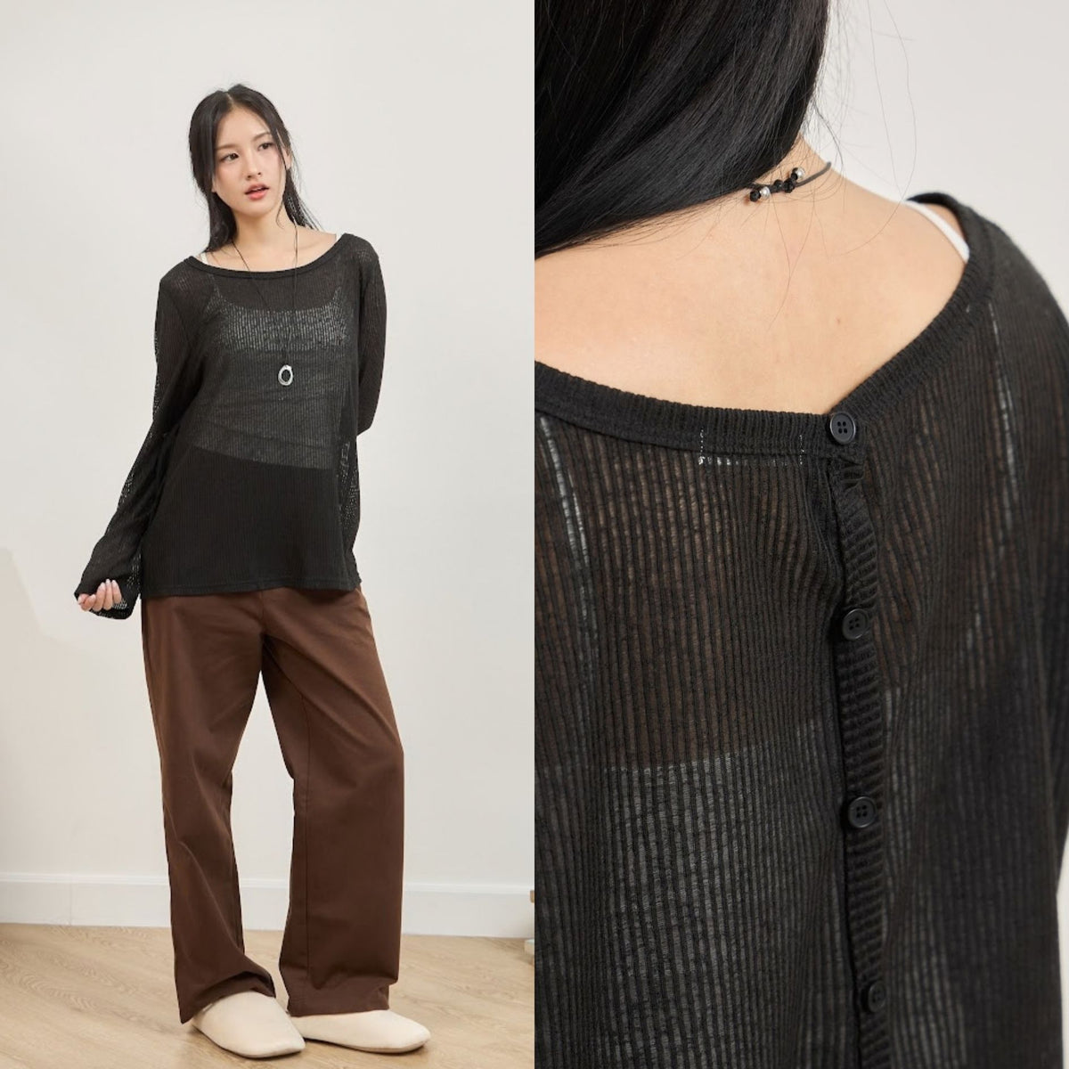 avocado - Corin Top เสื้อแขนยาวเนื้อผ้าซีทรู บางเบา ดีไซน์กระดุมผ่าหลัง