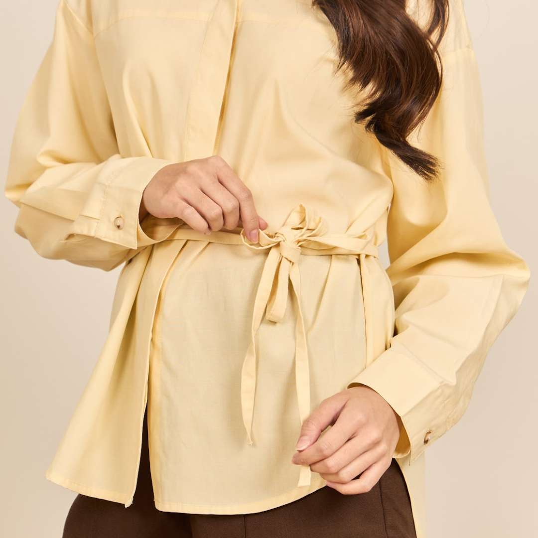 avocado - Nerra Shirt เสื้อเชิ้ตเนื้อผ้าธรรมชาติ แต่งดีเทลเชือก แมตช์ได้หลายลุค