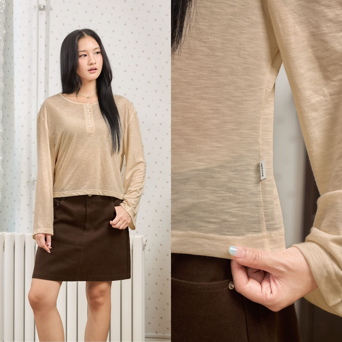 avocado - Air rin Top เสื้อแขนยาวแต่งกระดุมหน้า เนื้อผ้าใส่สบาย แมตช์ง่าย