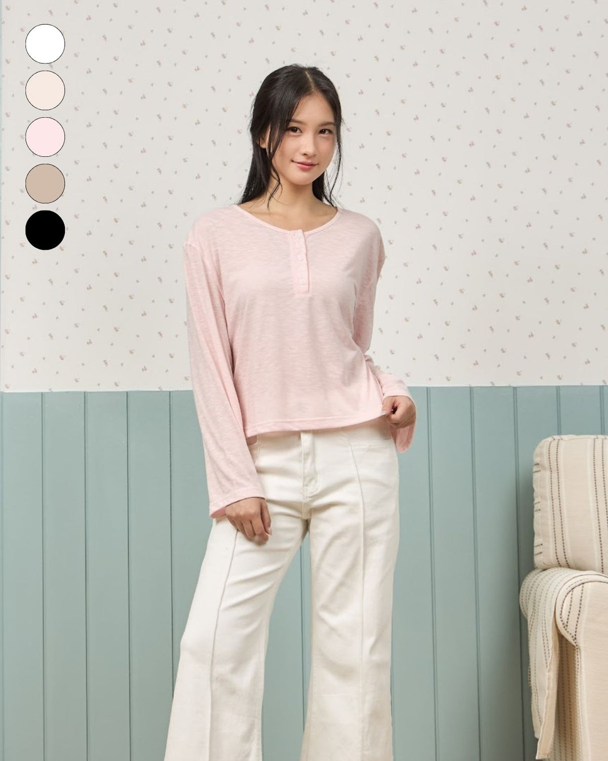 avocado - Air rin Top เสื้อแขนยาวแต่งกระดุมหน้า เนื้อผ้าใส่สบาย แมตช์ง่าย