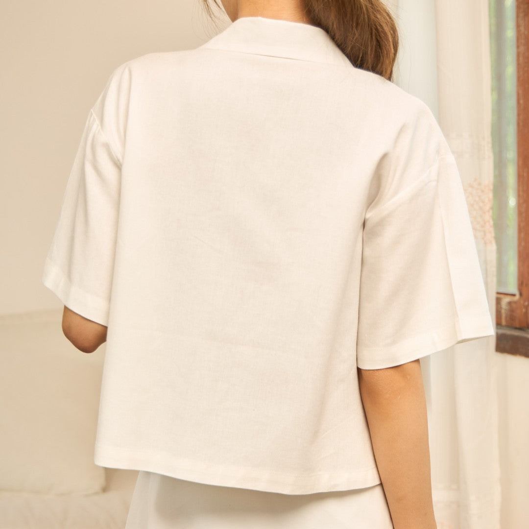 avocado - Clayey Shirt เสื้อเชิ้ตแขนสั้นลินินผสม ทรงหลวม ใส่สบาย