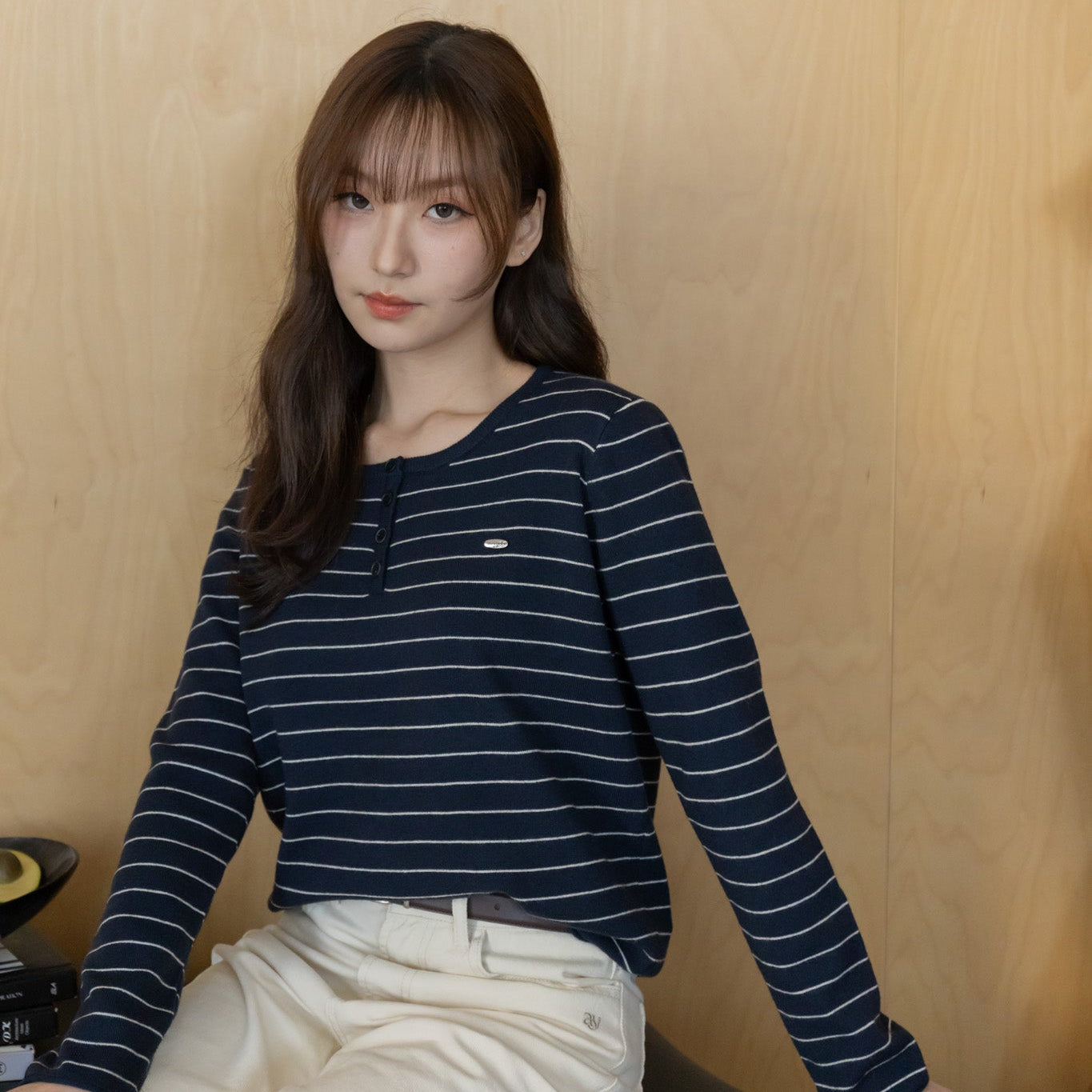 avocado - Chiko Line Tops เสื้อแขนยาวไหมพรมลายทาง