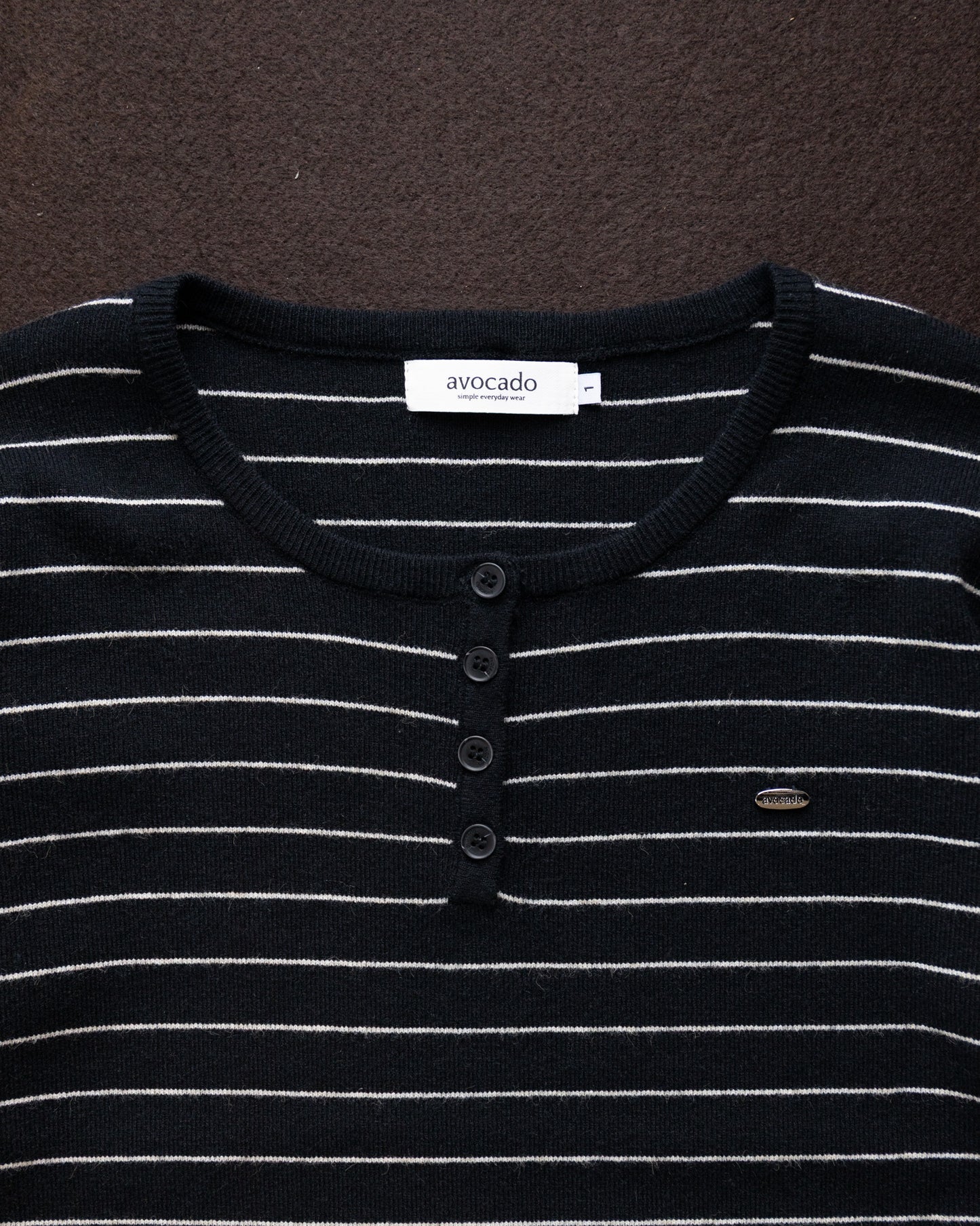 avocado - Chiko Line Tops เสื้อแขนยาวไหมพรมลายทาง