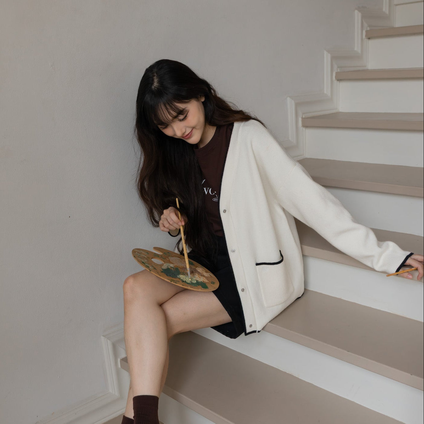 avocado - Vivié Knit Cardigan คาร์ดิแกนแต่งขอบทูโทน