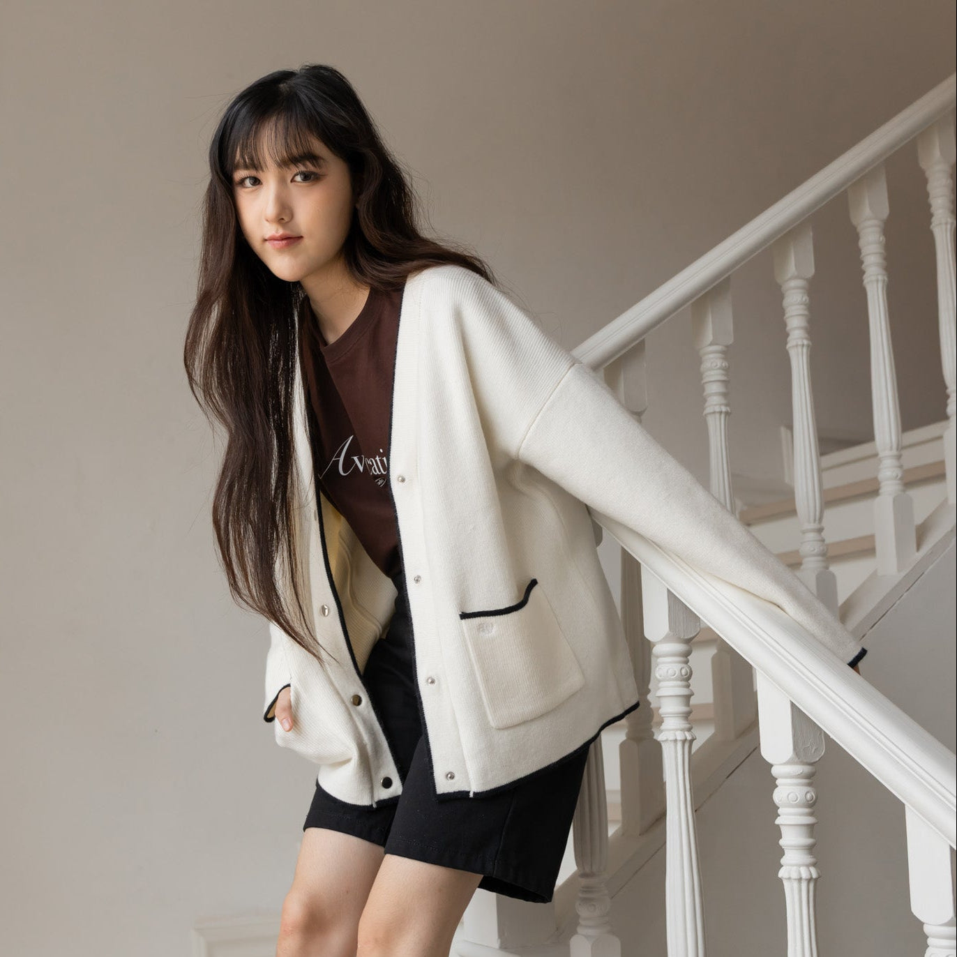 avocado - Vivié Knit Cardigan คาร์ดิแกนแต่งขอบทูโทน