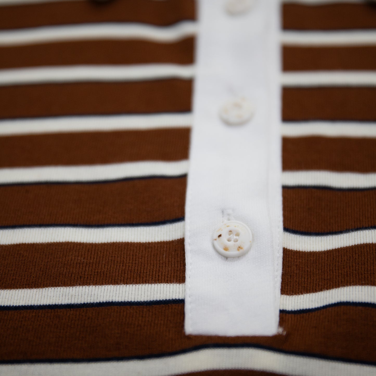 avocado - Petty Polo เสื้อโปโลคอปกลายทาง ดีเทลกระดุมลายกระ