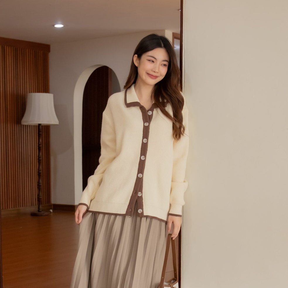 avocado - Layered Cream Cardigan คาร์ดิแกนไหมพรมคอปก