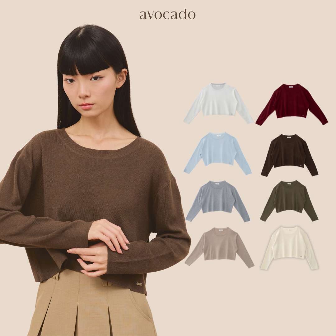 avocado - Jammy Tops เสื้อแขนยาวคอปาดทรงครอป บางเบา ใส่สบาย มี 8 สี