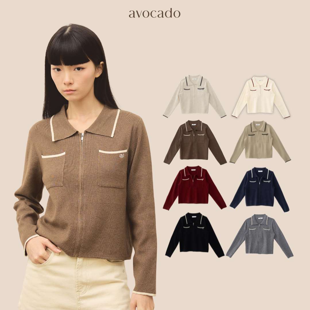 avocado - Powder Two Cardigan เสื้อคาร์ดิแกนไหมพรมคาร์ดิแกนซิปหน้า