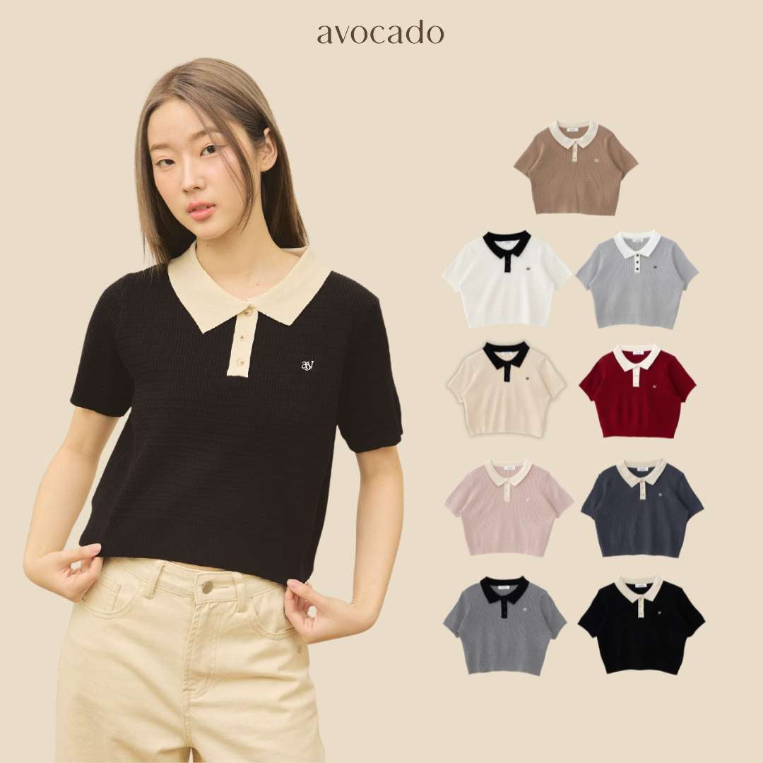 avocado - Shadow Shade Polo Tops เสื้อโปโลทรงครอป ยืดได้เยอะ ไม่ต้องรีด